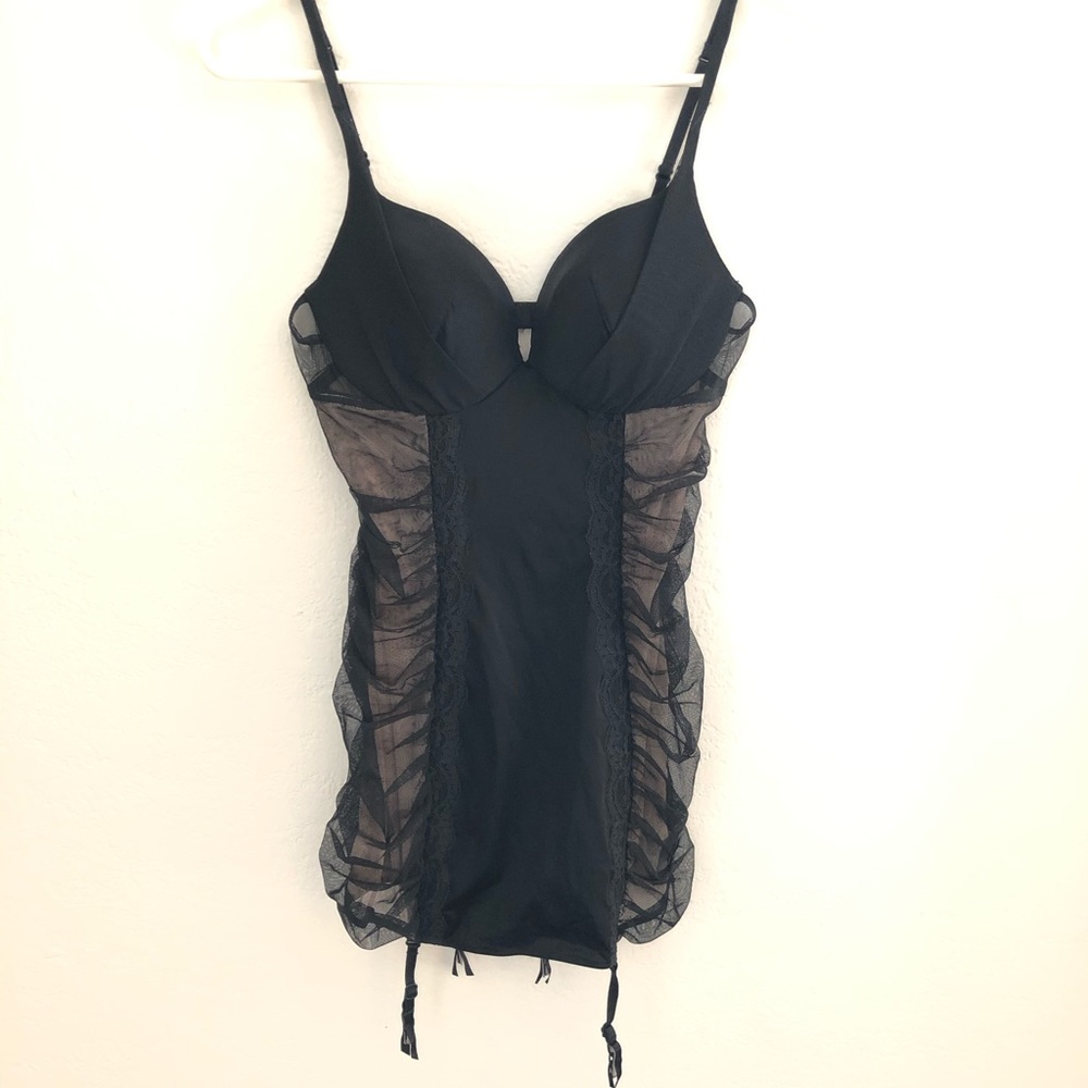 VICTORIAS SECRET Teddie Black Sheer Lace 36 B